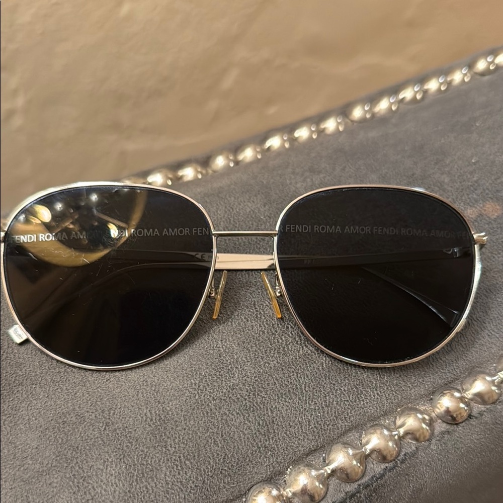 Fendi Black and Silver Round Sunglasses